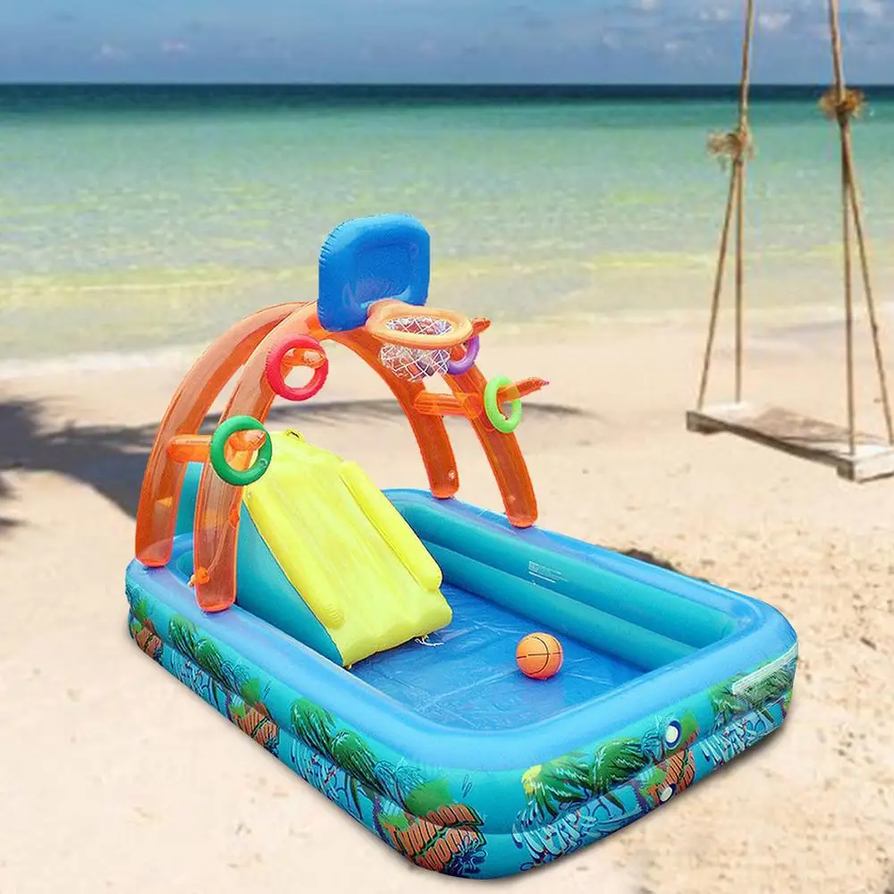 Inflatable Pool with Basketball Hoop