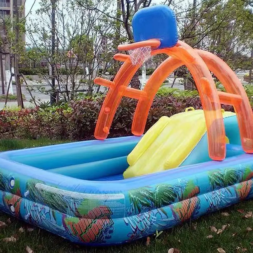 Inflatable Pool with Basketball Hoop