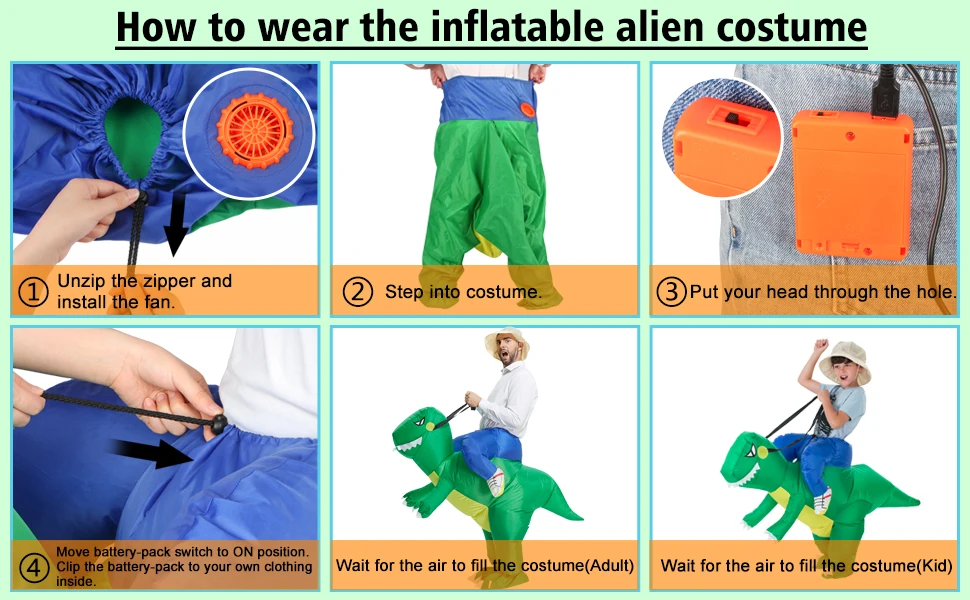 Disfraz de Dinosaurio Inflable para Niños y Adultos Disfraz de Dinosaurio Inflable para Niños y Adultos