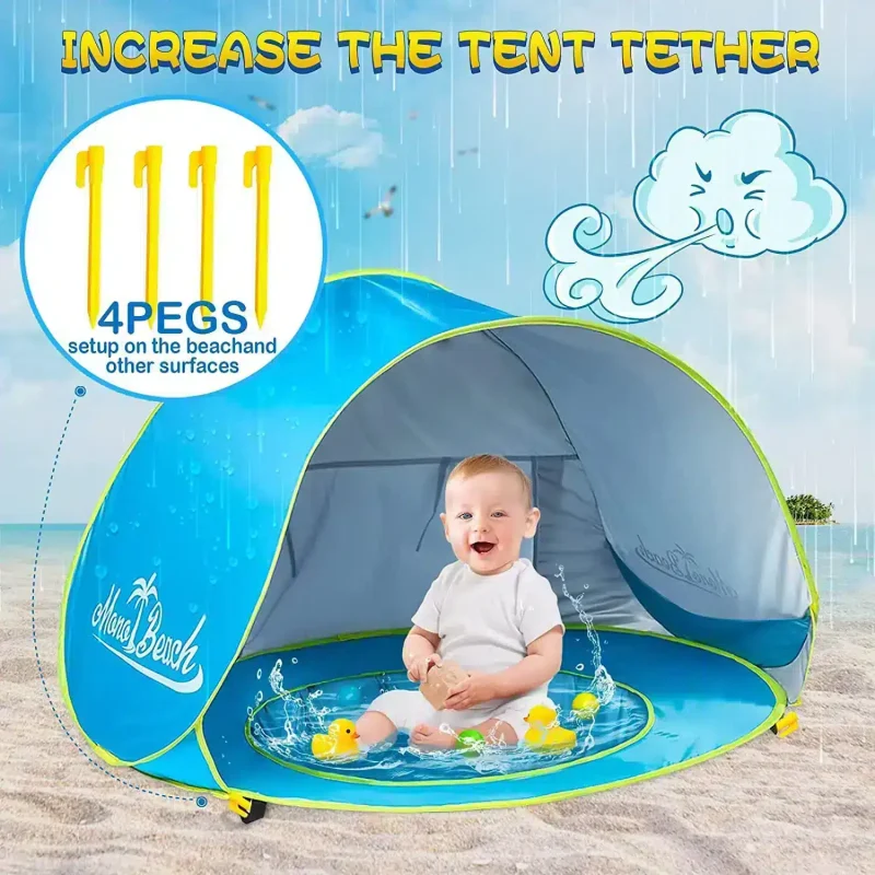 Folding Beach Tent with Pool for Kids