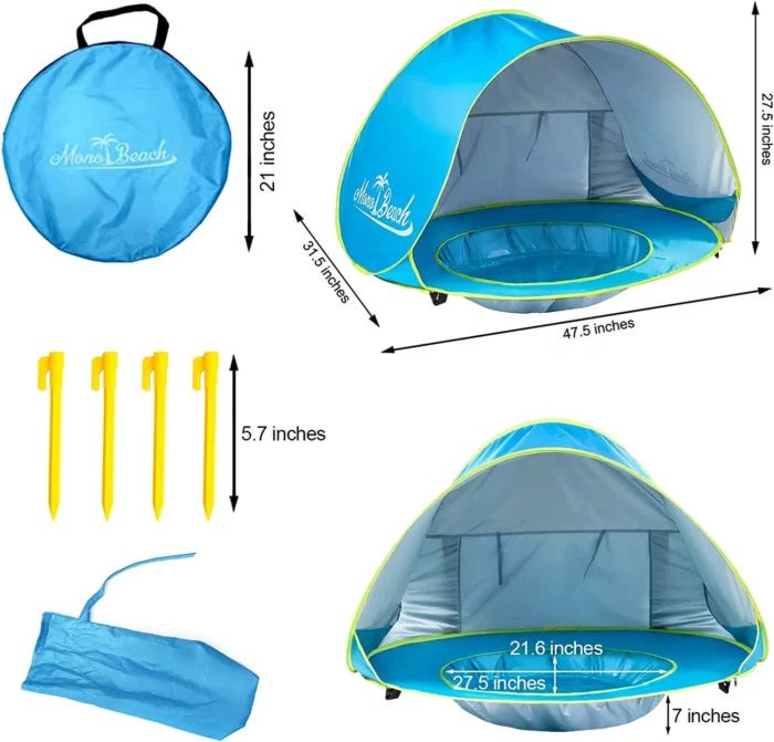 Folding Beach Tent with Pool for Kids