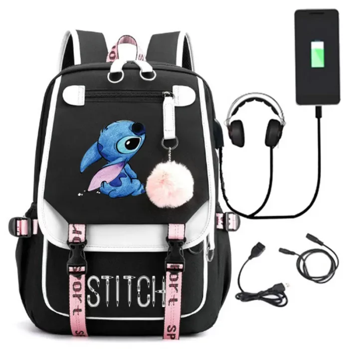 Lilo and Stitch School Backpack with Built in Charging Capability (USB Connection)