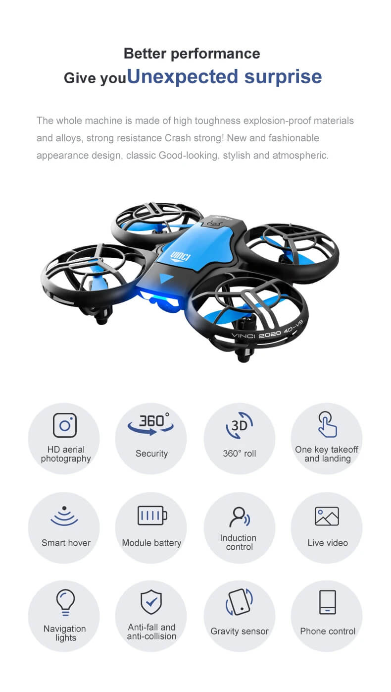רחפן עם מצלמת 4K, חיבור WiFi ותאורת LED