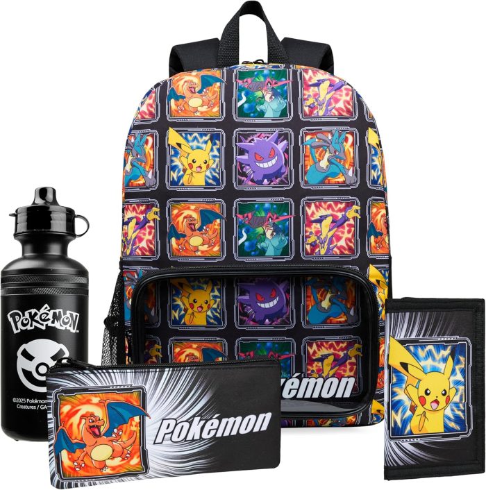 Pokemon Backpack for School Including Pencil Case and Water Bottle