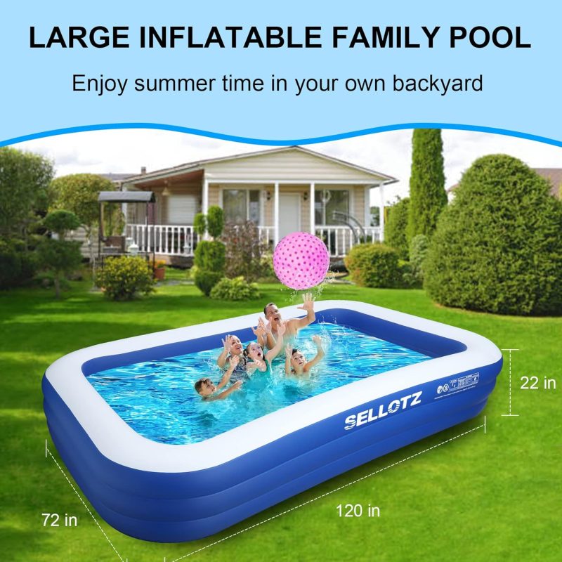 Large Inflatable Family Pool – Large Rectangular Pool for Kids & Adults