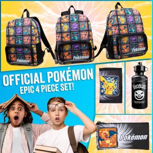 Pokemon Backpack for School Including Pencil Case and Water Bottle
