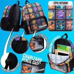 Pokemon Backpack for School Including Pencil Case and Water Bottle