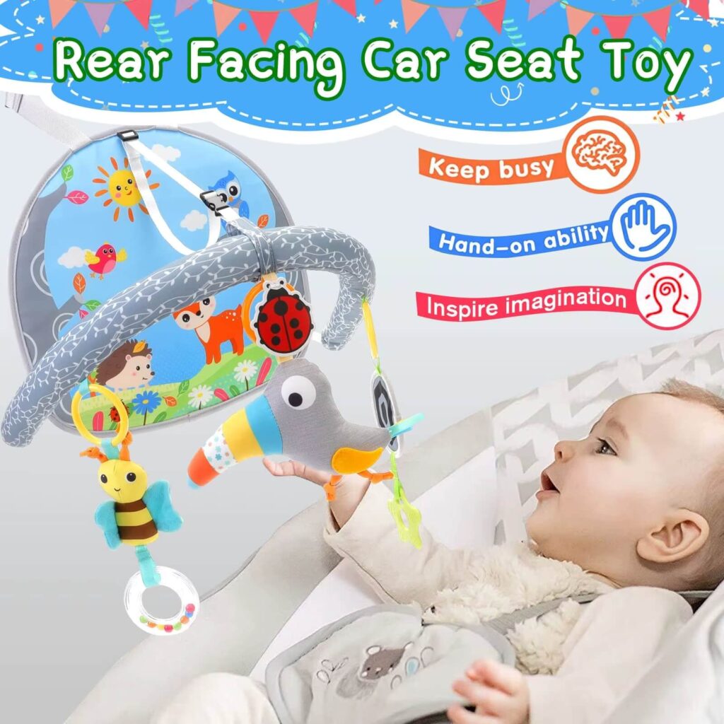 Siège Auto Bébé Peluches Animales avec Musique & Miroir Plastique