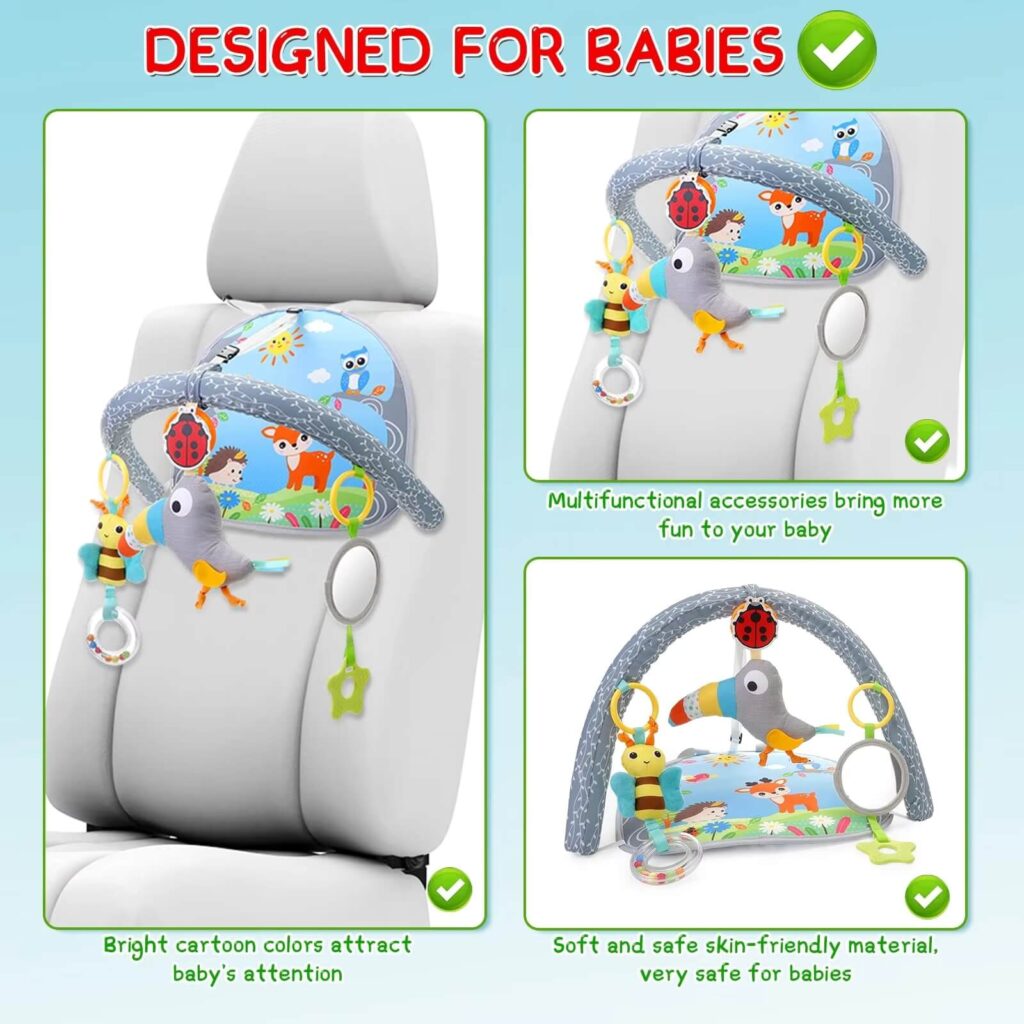Siège Auto Bébé Peluches Animales avec Musique & Miroir Plastique