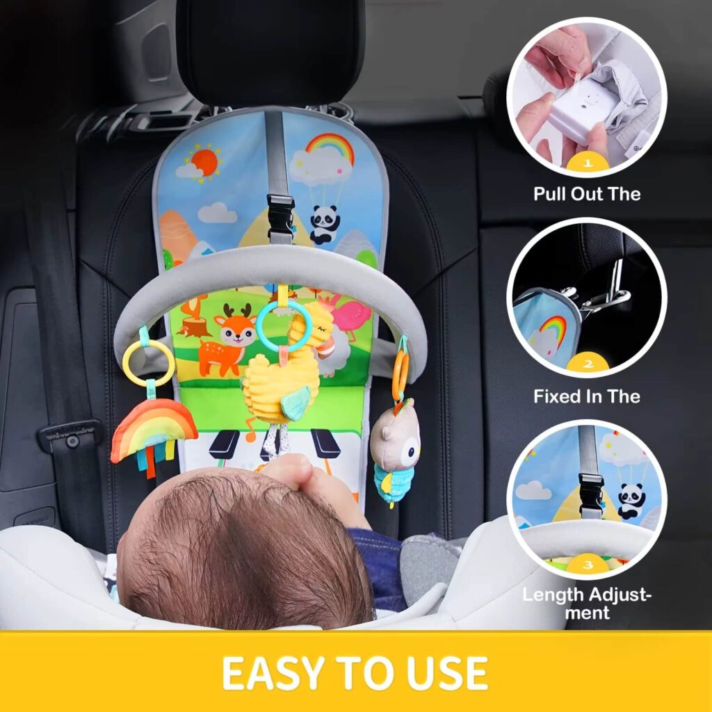 Siège Auto Bébé Peluches Animales avec Musique & Miroir Plastique