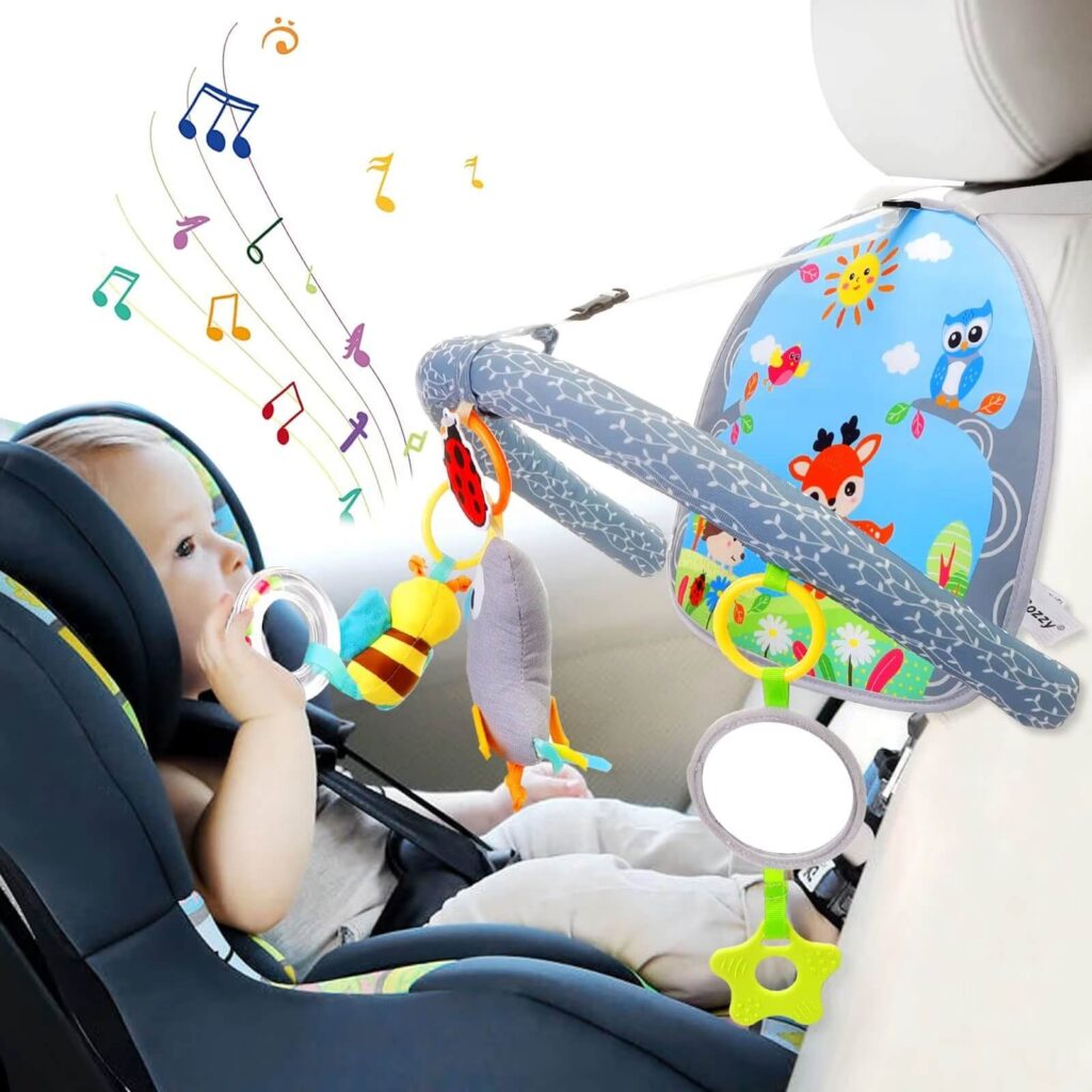 Siège Auto Bébé Peluches Animales avec Musique & Miroir Plastique