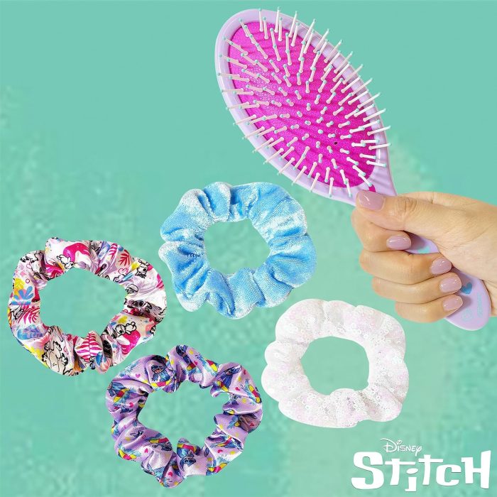 Stitch Hairbrush & Accessories for Girls – Detangling Brush & Scrunchies (5 Piece Set)