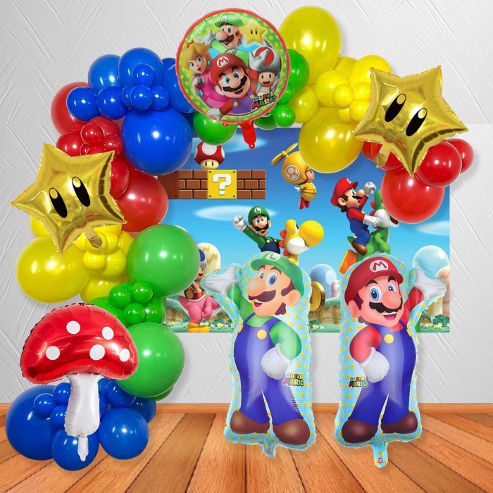 124Pcs Super Mario Balloons for Parties and Birthdays