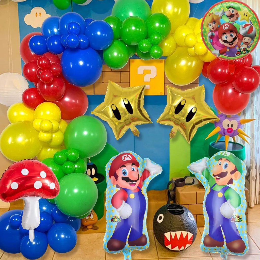 124Pcs Super Mario Balloons for Parties and Birthdays