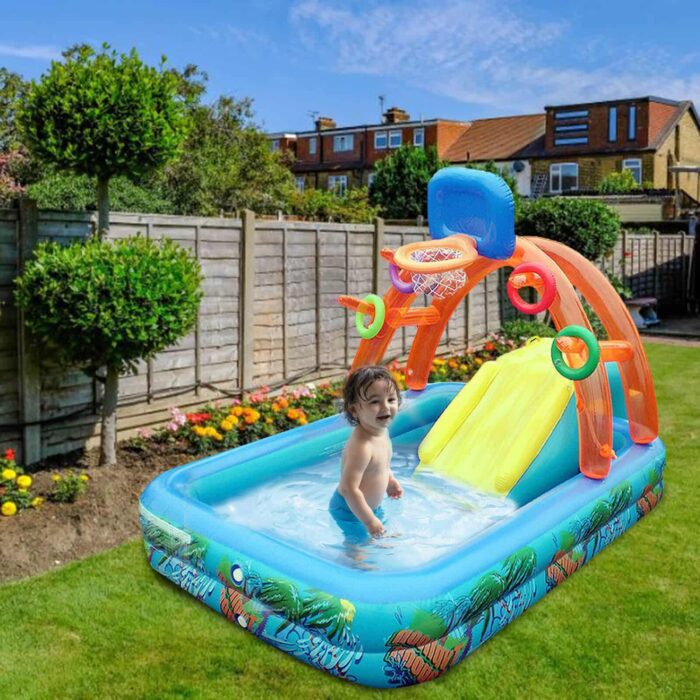 Inflatable Pool with Basketball Hoop