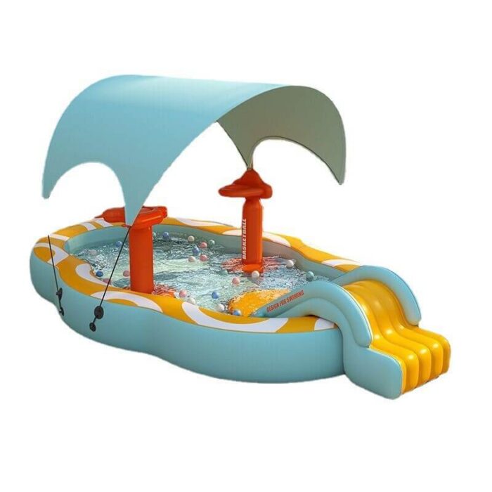 Inflatable Splash Pool with Slide and Basketball Hoop