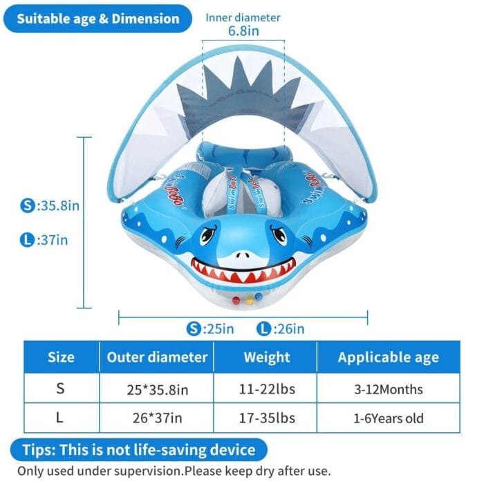 Inflatable Baby Swimming Float with Detachable Canopy