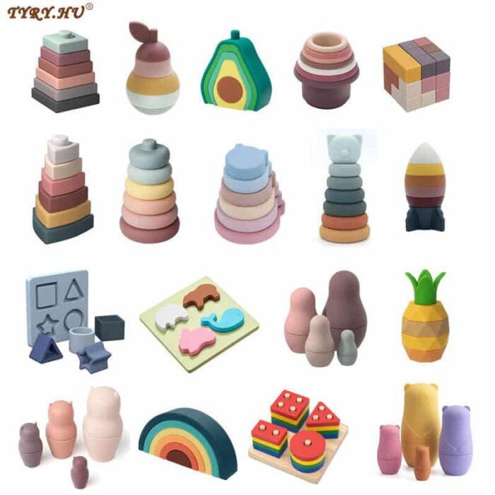 Silicone Toys Stacking Blocks & Shape Sorter Puzzle for Baby 6 12 Months