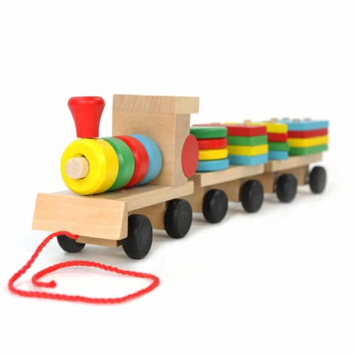 Pullable Wooden Stacking Train For Toddlers Ages 2+, Multi colored