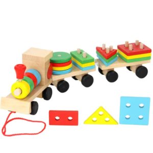 Pullable Wooden Stacking Train For Toddlers Ages 2+, Multi-colored