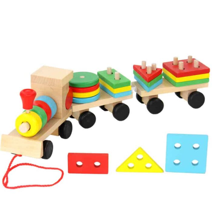 Pullable Wooden Stacking Train For Toddlers Ages 2+, Multi colored