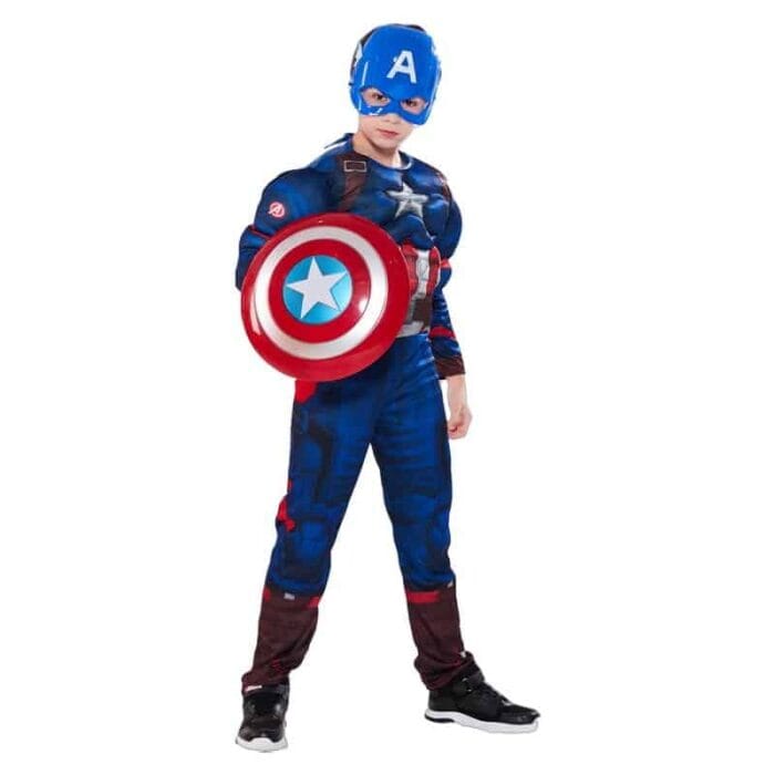 Muscular Captain America Costume with Shield for Kids