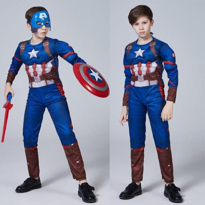 Muscular Captain America Costume with Shield for Kids