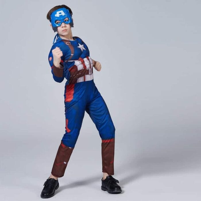 Muscular Captain America Costume with Shield for Kids