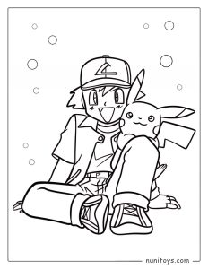 Ash and Pikachu friendship Pokémon coloring page