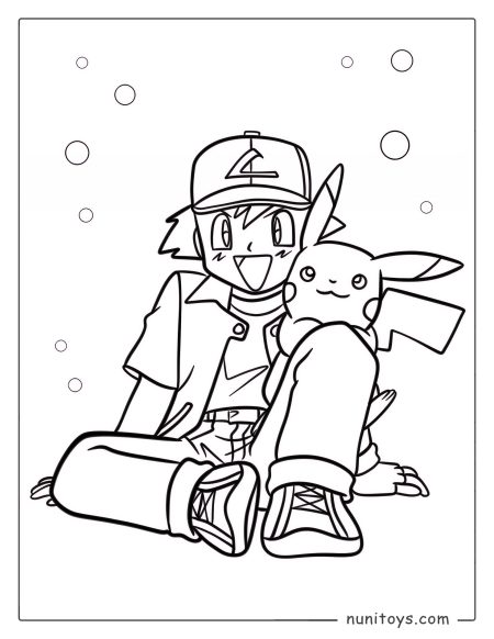 Ash and Pikachu friendship Pokémon coloring page