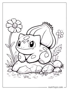 Bulbasaur resting in nature Pokémon coloring page