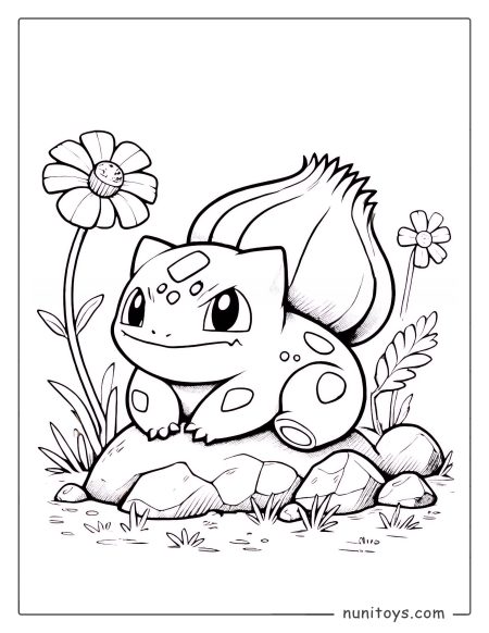 Bulbasaur resting in nature Pokémon coloring page
