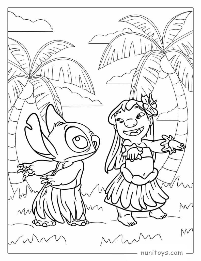Coloriage de Lilo dansant avec Stitch