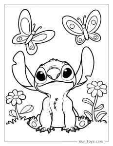Coloriage de Stitch avec des papillons