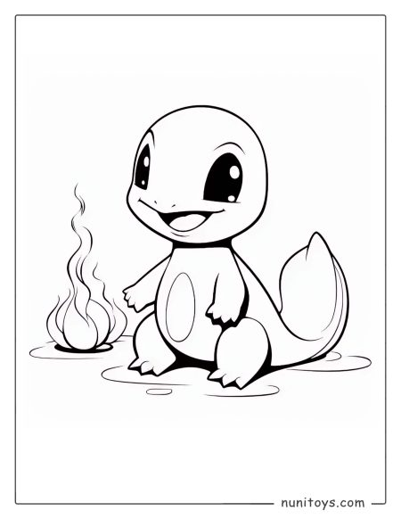Cute Charmander sitting next to a small flame