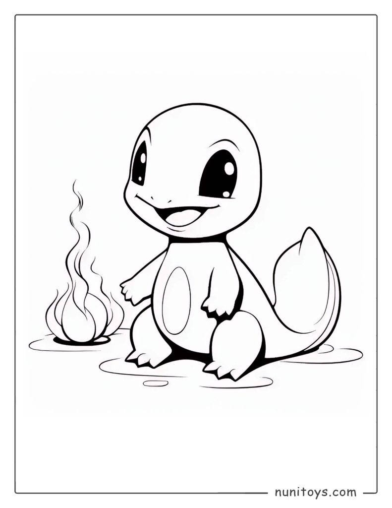 Cute Charmander sitting next to a small flame