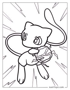 Cute Mew using psychic powers Pokémon coloring page
