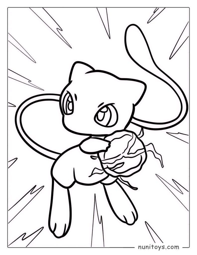 Cute Mew using psychic powers Pokémon coloring page