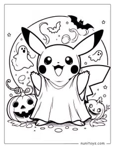 Cute Pikachu Halloween costume coloring page
