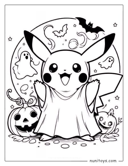 Cute Pikachu Halloween costume coloring page