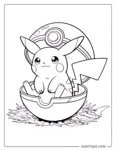 Cute Pikachu inside Poké Ball coloring page