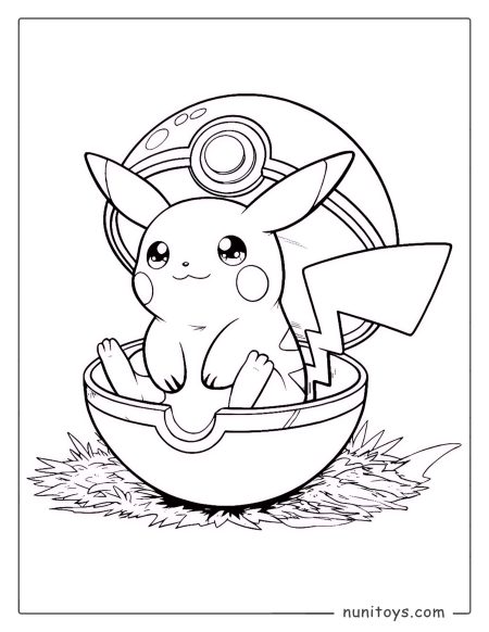 Cute Pikachu inside Poké Ball coloring page