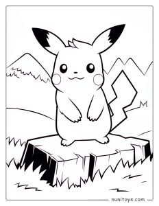 Cute Pikachu standing on a rock Pokémon coloring page