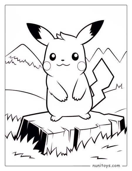 Cute Pikachu standing on a rock Pokémon coloring page
