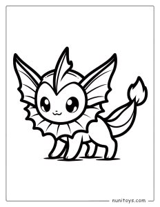 Cute Vaporeon standing with flowing fins coloring page