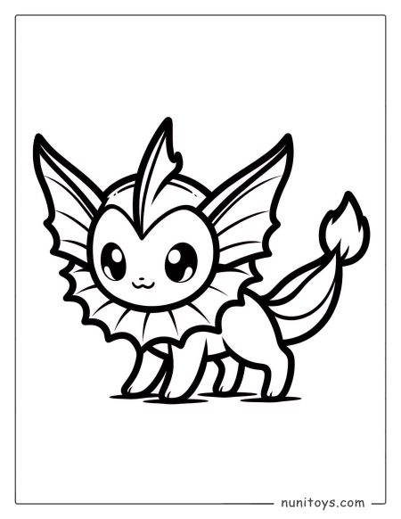 Cute Vaporeon standing with flowing fins coloring page