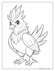 Fierce bird Pokémon standing with spread feathers coloring page
