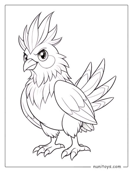 Fierce bird Pokémon standing with spread feathers coloring page