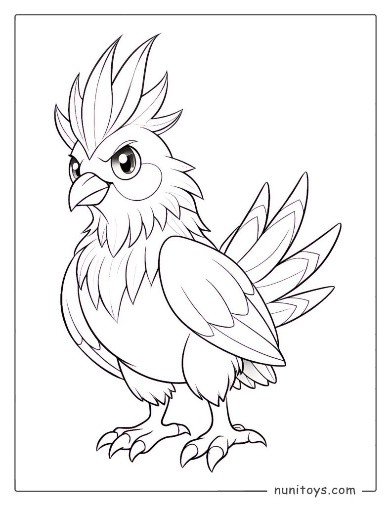 Fierce bird Pokémon standing with spread feathers coloring page