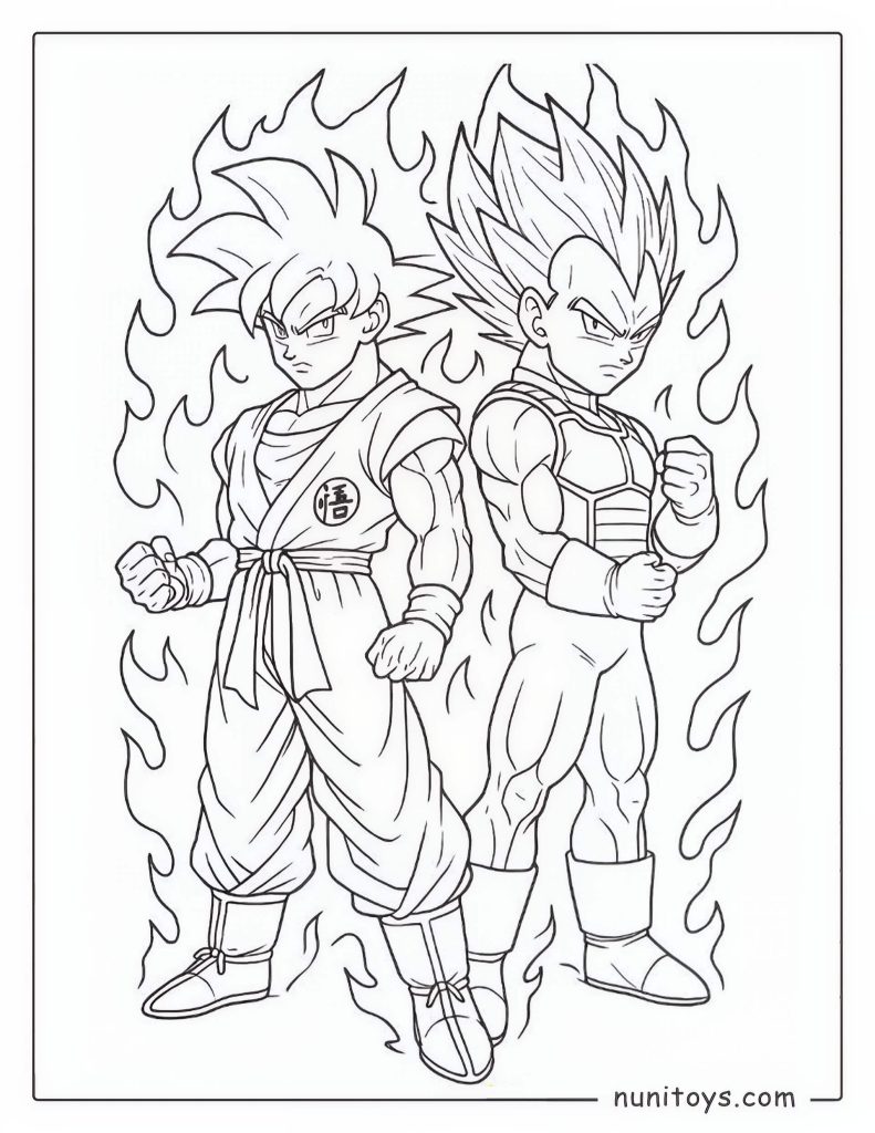 Goku and Vegeta Power Up Coloring Page